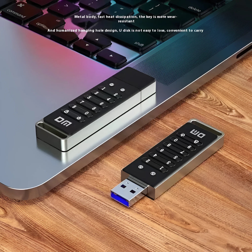 Metal 64GB USB 3.0 flash drive with fingerprint encryption and digital button security
