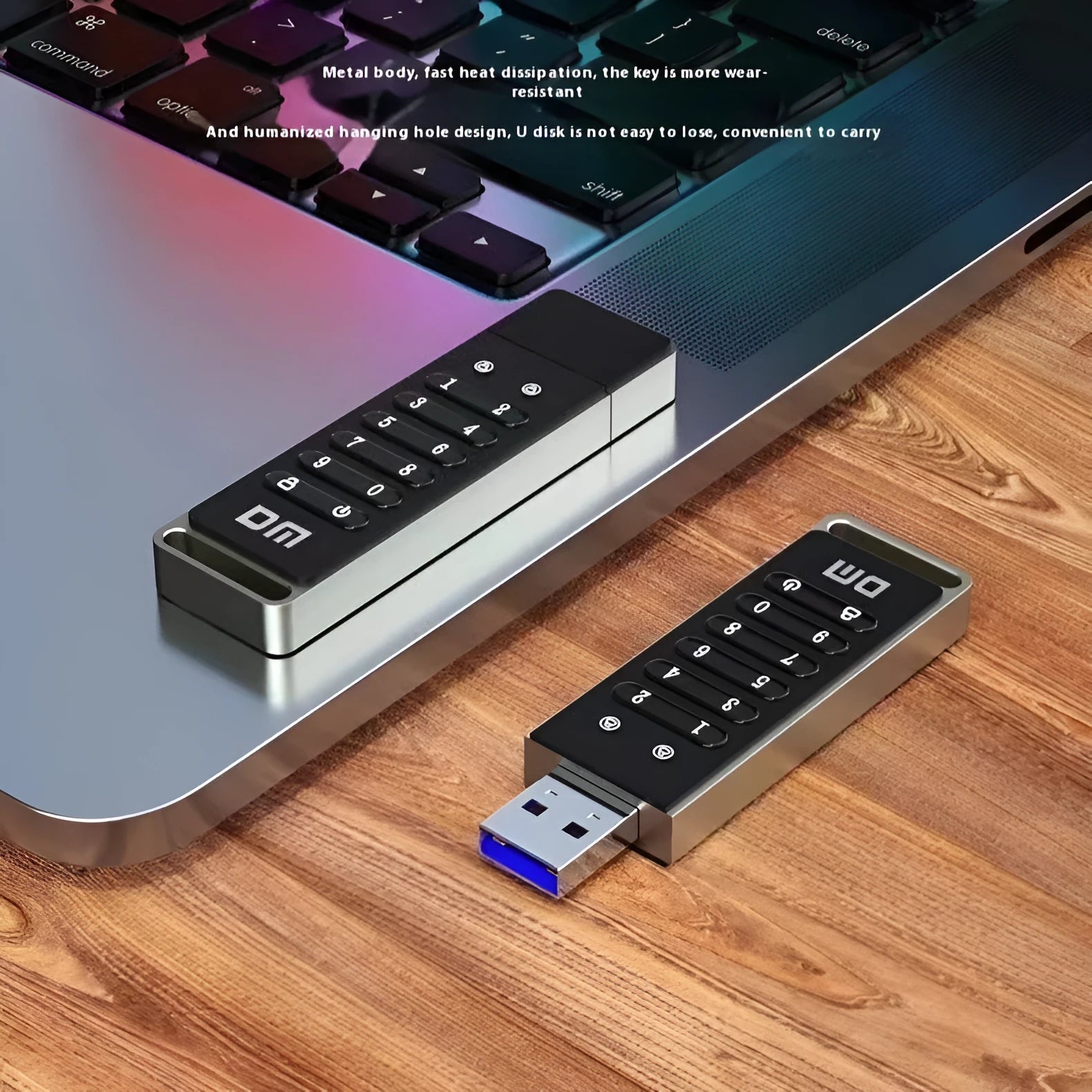 Metal 64GB USB 3.0 flash drive with fingerprint encryption and digital button security