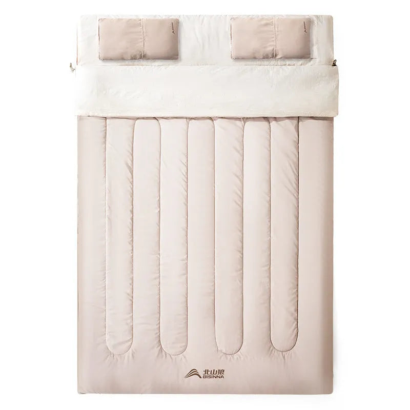 Double sleeping bag in coffee gray with 210T polyester shell and washed cotton lining, 2.6kg or 3.2kg