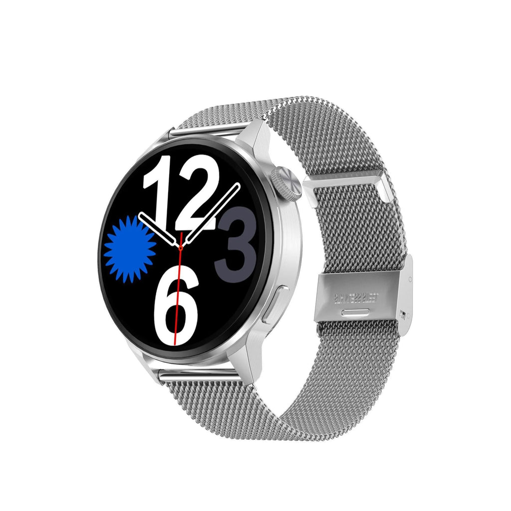 Smartwatch with 1.36in HD colour screen, Bluetooth calling, wireless charging, IP68 waterproof, 44x11mm case, 20mm strap, Black Gold Silver