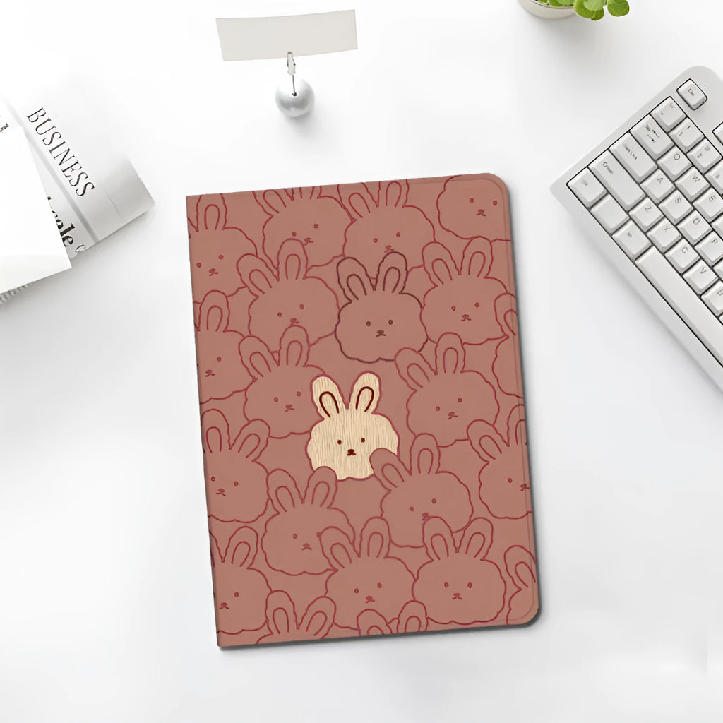 Cartoon cute rabbit silicone iPad case in book full screen style on white background