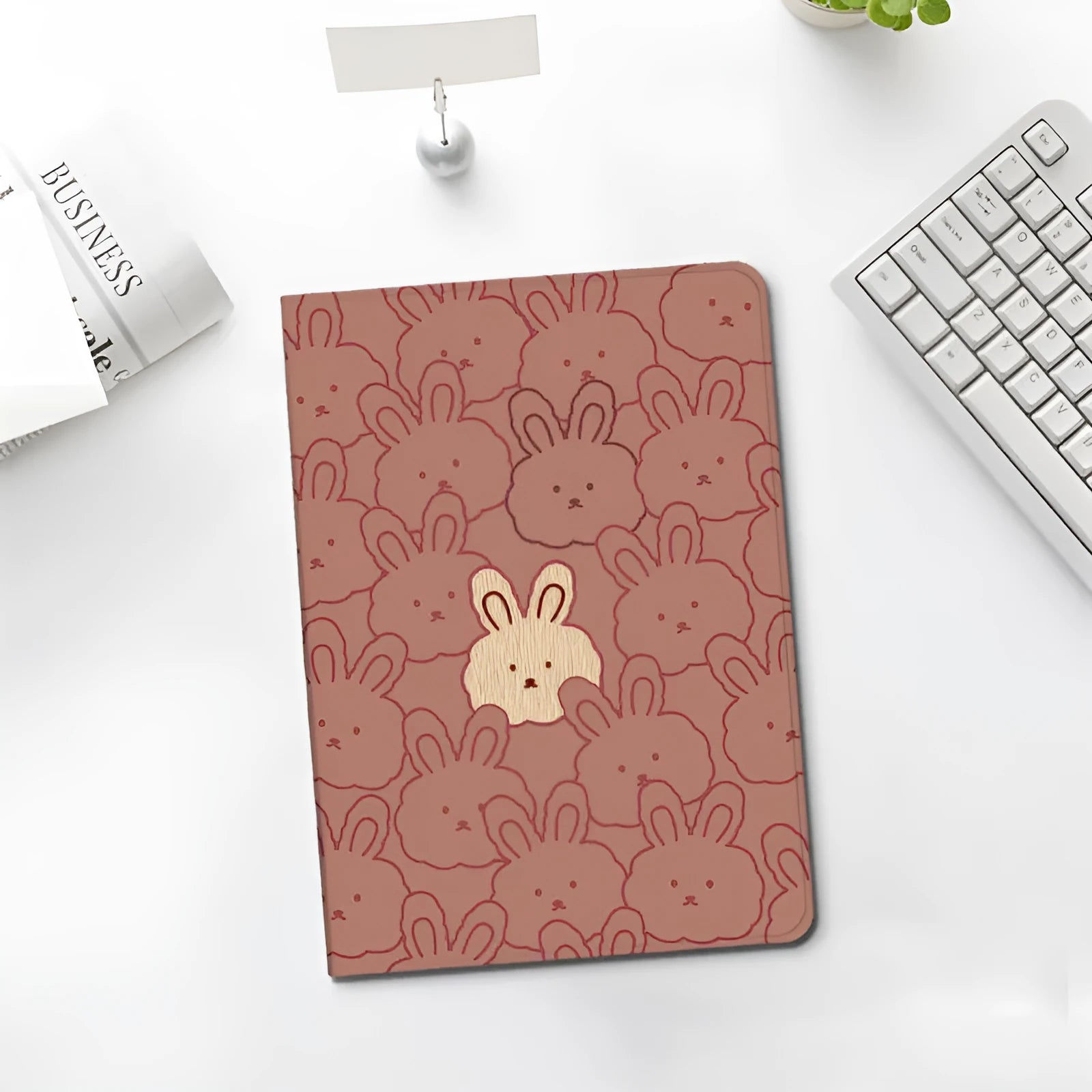 Cartoon cute rabbit silicone iPad case in book full screen style on white background