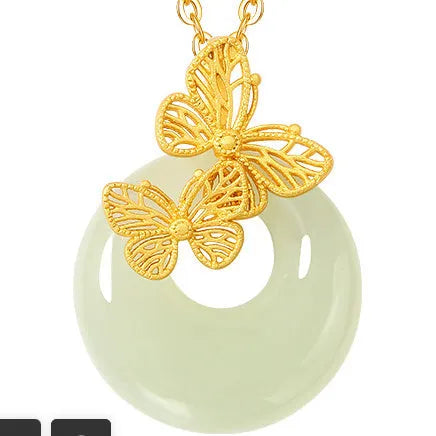 Chinese Hetian jade necklace with 925 sterling silver butterfly peace buckle pendant on cross chain