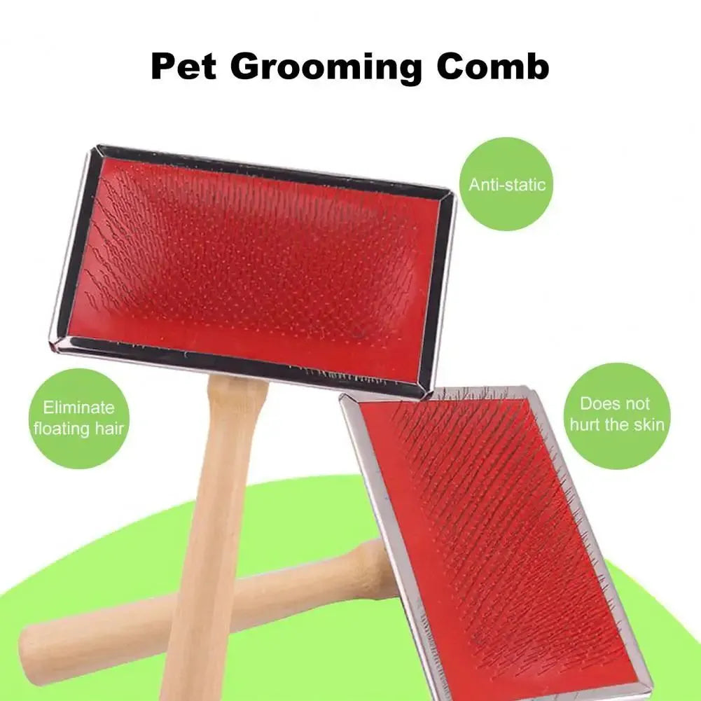 Stainless steel pet grooming comb with wooden handle for dogs and cats, four sizes available