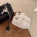 White platform height increasing lace up sports board shoes for women, low top cowhide, 6-8cm heel