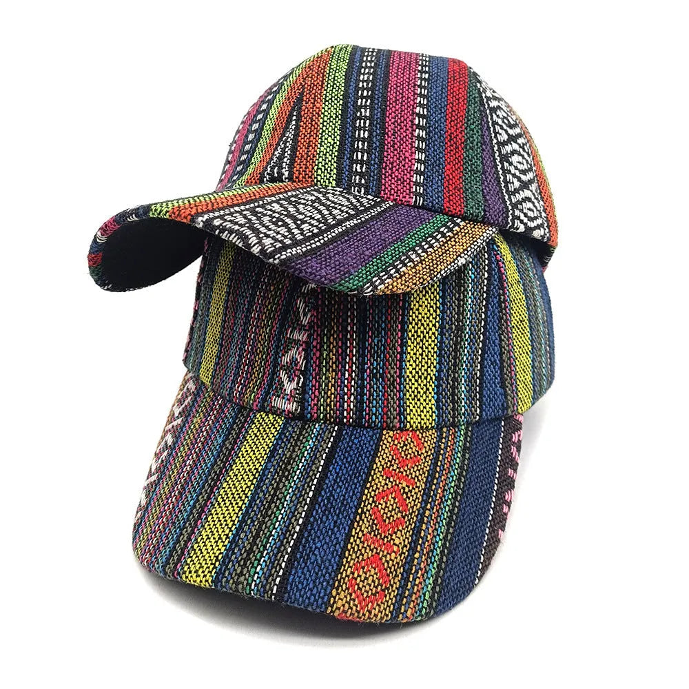 Women's bohemian-style dome crown baseball cap in a solid colour, shown from the side.
