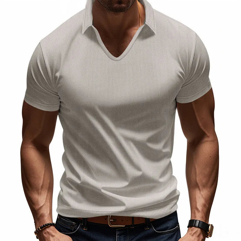 Men's V-neck loose fit casual T-shirt in cotton blend fabric with short sleeves for summer wear