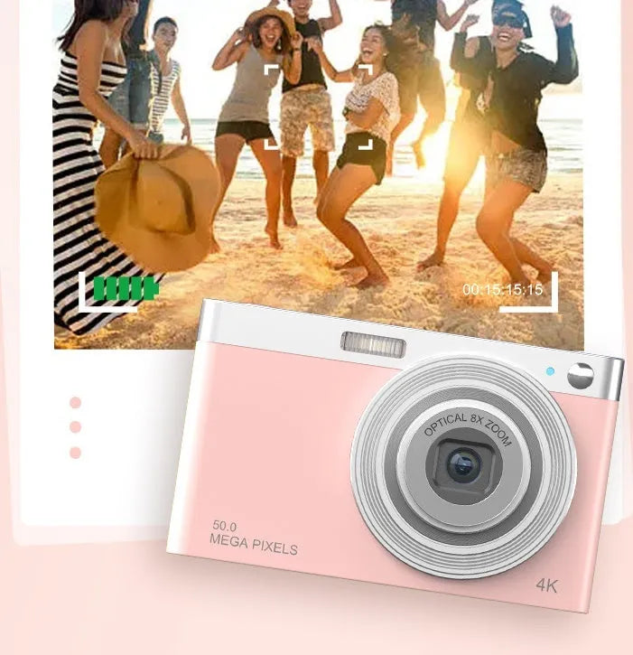 Entry-level student digital camera with CCD sensor and HD beauty mode, travel portable plastic body, retro style