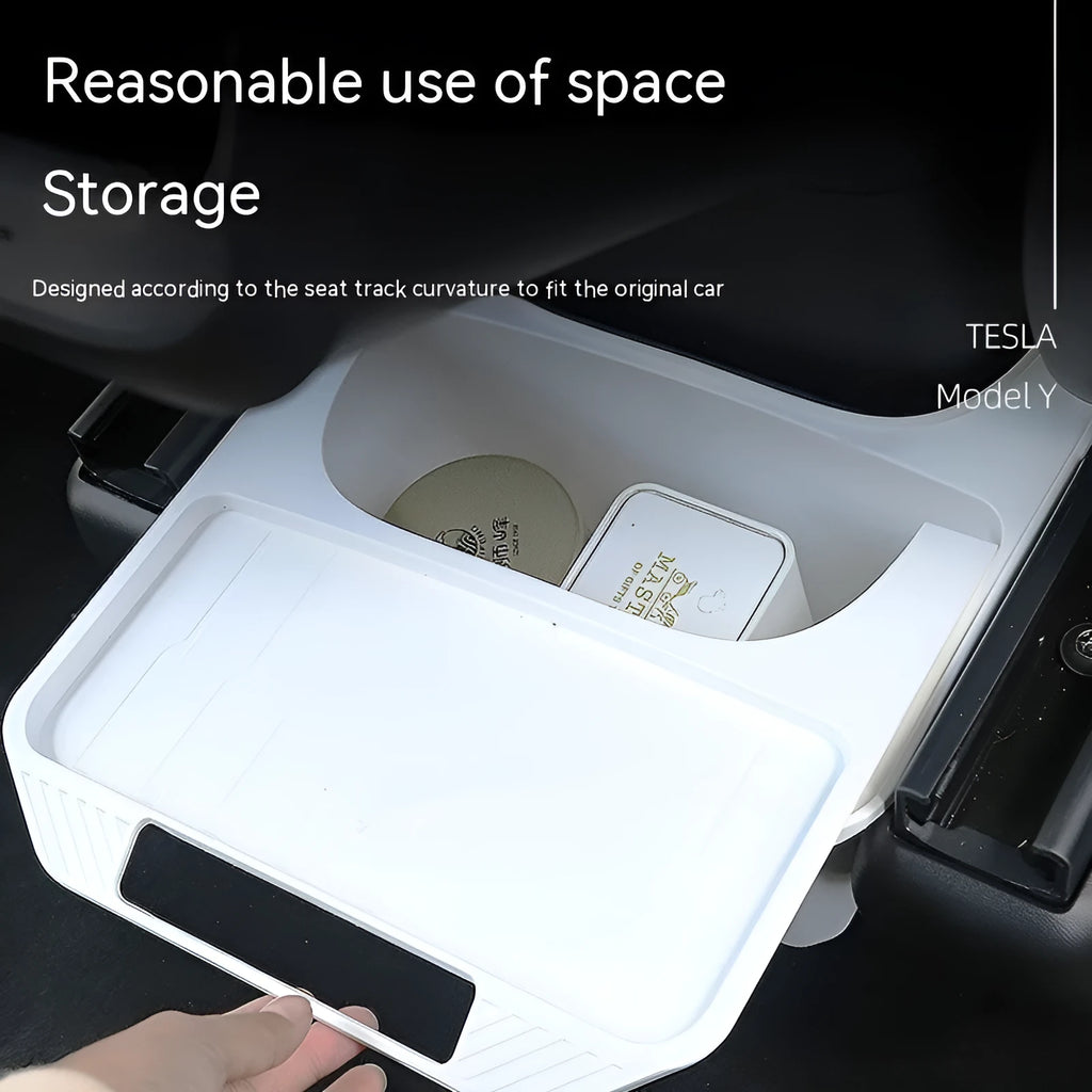 Black rectangular plastic rear middle storage box with handle on car seat