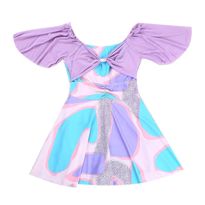 Women's high-waisted floral one-piece swimsuit in light purple or light blue pattern