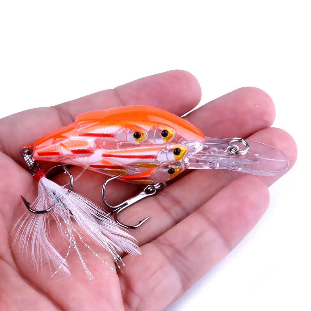 7.5cm sea fishing hard bait lure with fish feather hook in various colour options