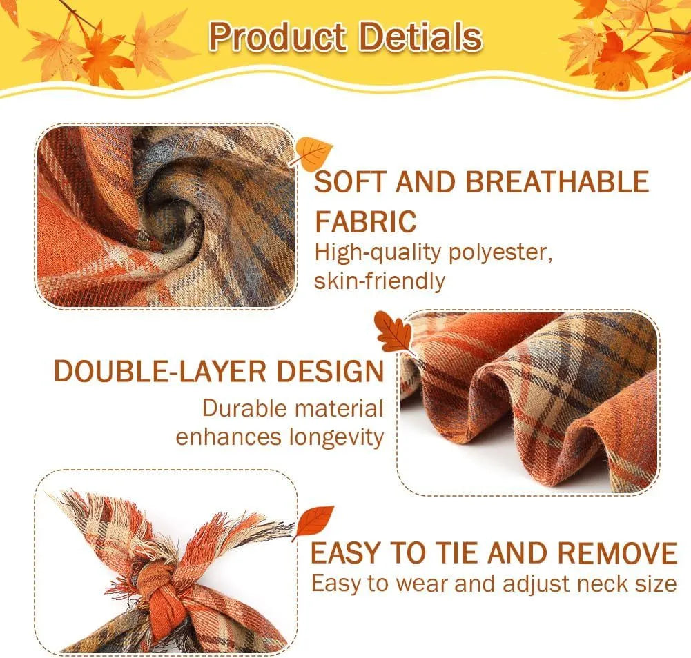 Classic plaid dog bandana with tassels edges in autumn colours