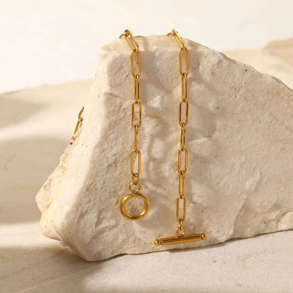 Stainless steel geometric necklace with electroplated finish in gold and silver colour options
