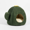 Green enclosed plush cat bed or pet cave for kittens and small dogs.
