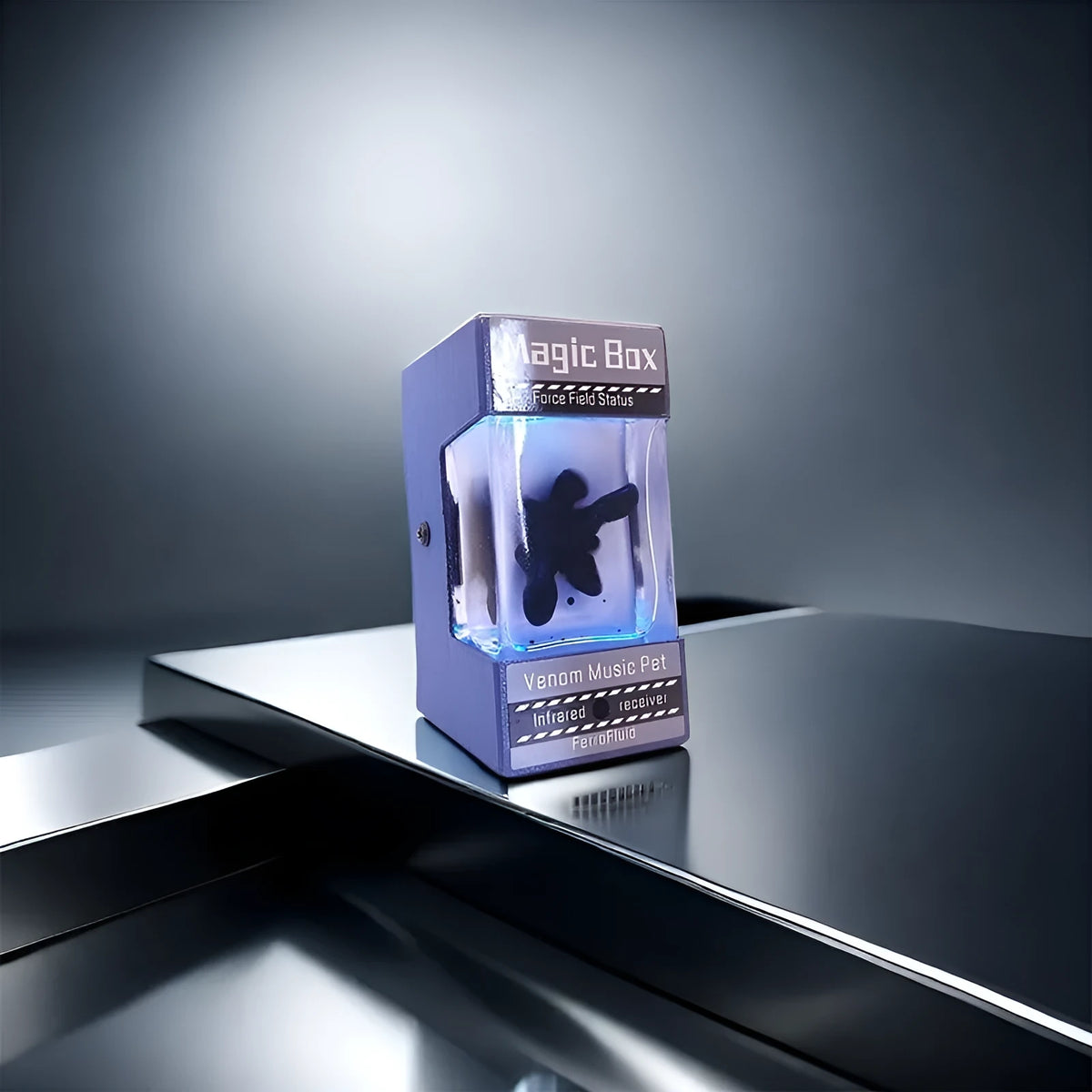Magnetic fluid rhythm light with wood shell, neodymium magnet speaker and LED display, 95x60x63mm