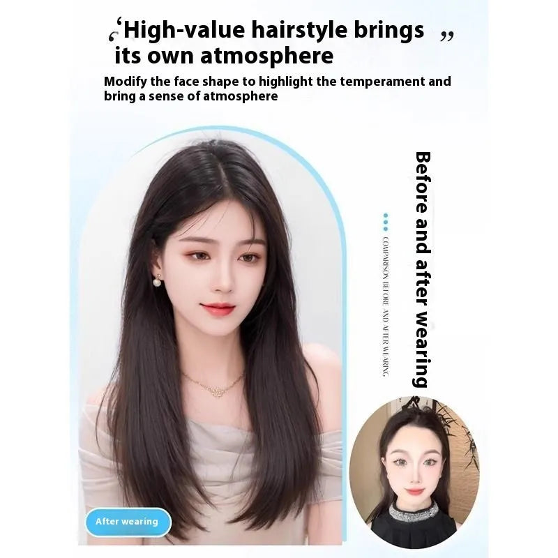 Brown black full-head wig with Chinese character bangs made from high temperature fibre