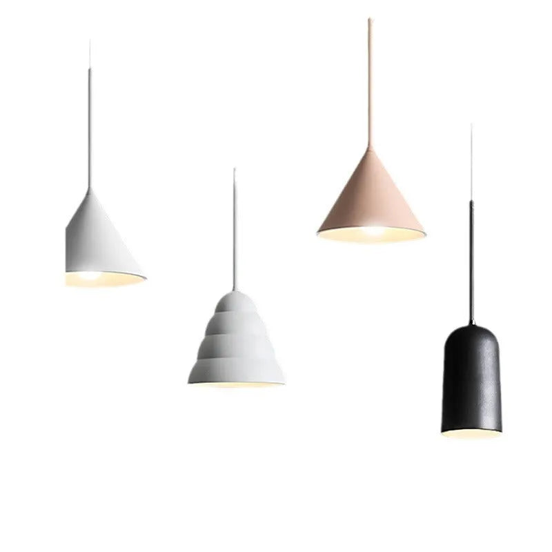 Retro creative hanging line chandelier in white with monochrome warm light, for living room or dining room use.