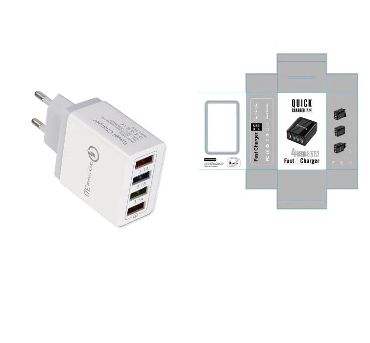 4-port USB wall charger with Quick Charge 3.0 technology for fast charging of smartphones and tablets