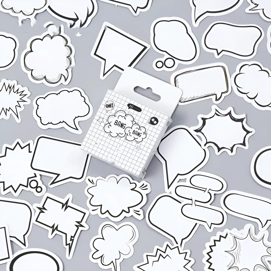 Momo original boxed stickers black and white bubbles design, 45 pieces.