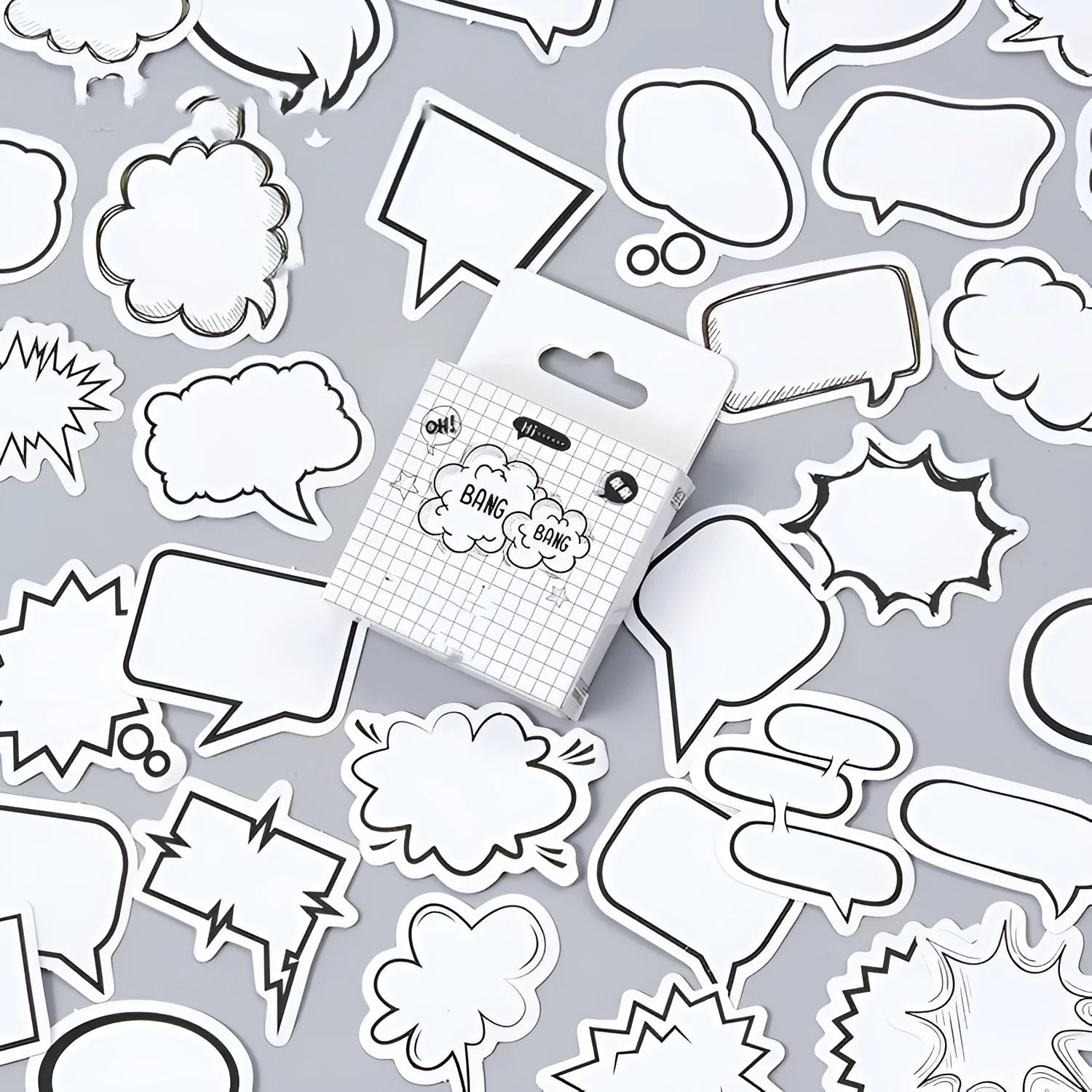 Momo original boxed stickers black and white bubbles design, 45 pieces.