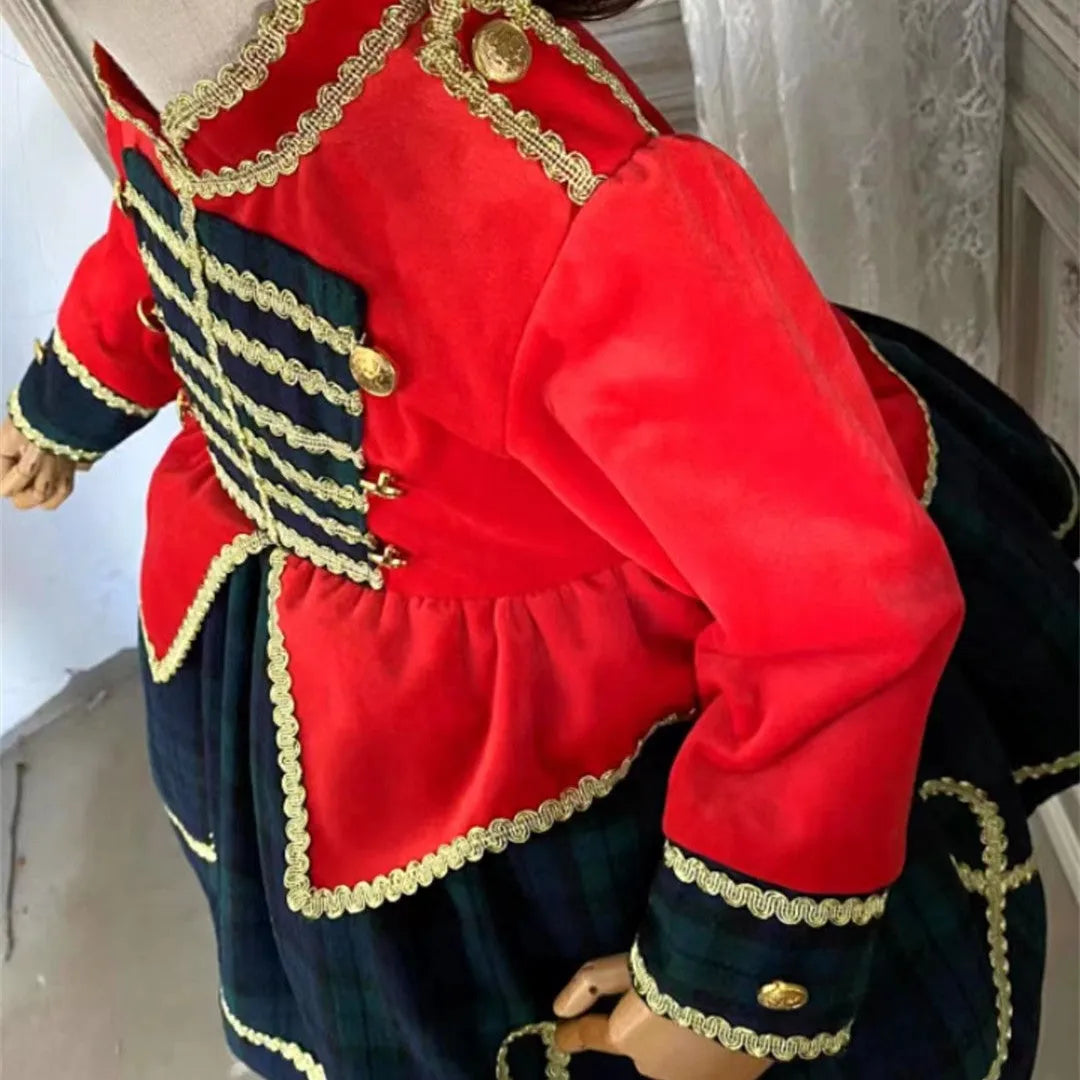 Children's red check polyester princess dress size 80-150cm