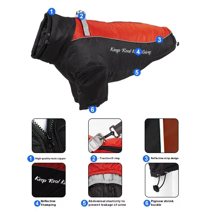 Polar fleece liner dog warm clothing jacket for large dogs with removable liner.