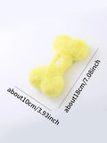 Blue bone-shaped plush dog toy with squeaker and grinding teeth texture for interactive play