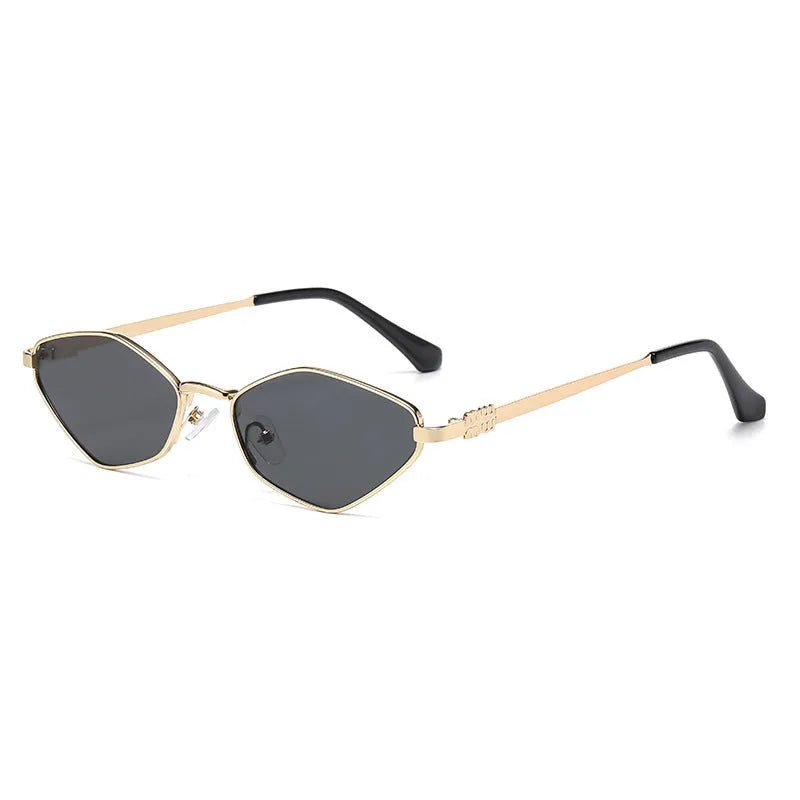 Small frame metal rhombus cat eye sunglasses with gold frame and multiple lens colour options