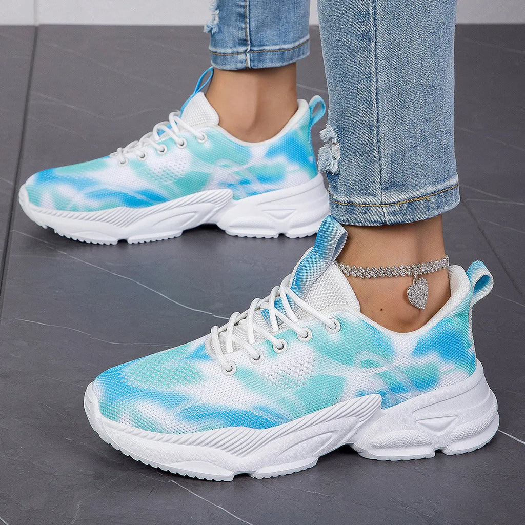 Casual flower sneakers for women white blue rose red purple Flyknit low top low heel lace-up running shoes