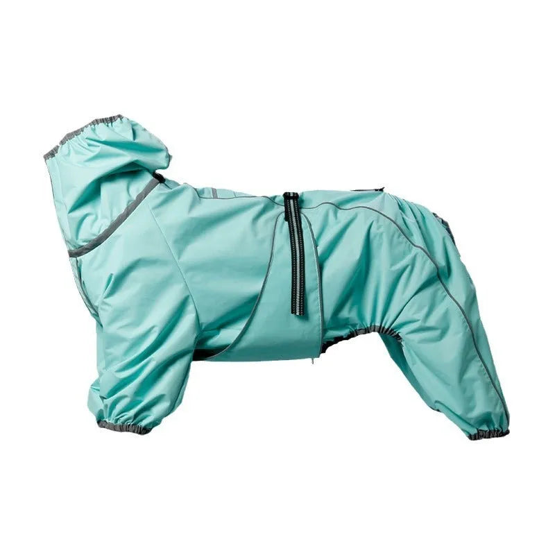 Dog wearing black cotton-padded polyester shell jacket with sports style design for winter warmth