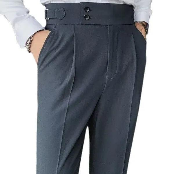 Autumn retro high waist straight-leg casual trousers in a cotton blend fabric shown in black.