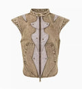 Men's Korean style denim vest with pleated detailing in picture colour