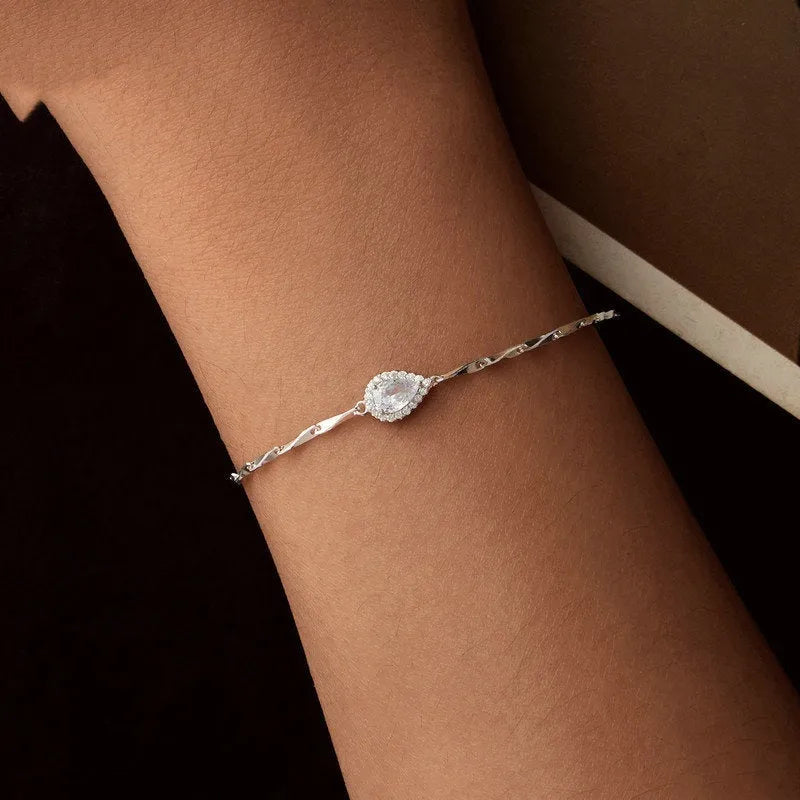 S925 sterling silver water drop bracelet with shining zircon, electroplated finish, colour BSB185