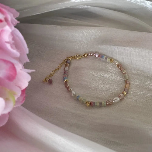 Purple natural pearl bracelet and necklace set with 14K gold gilding and irregular pearl shapes