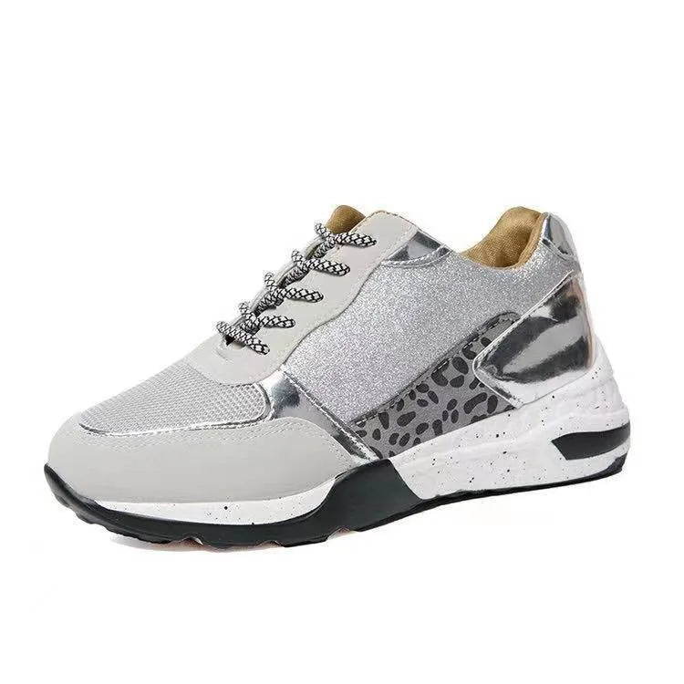 Women's lace up wedge flat sneakers in beige, round toe, artificial PU upper, side view