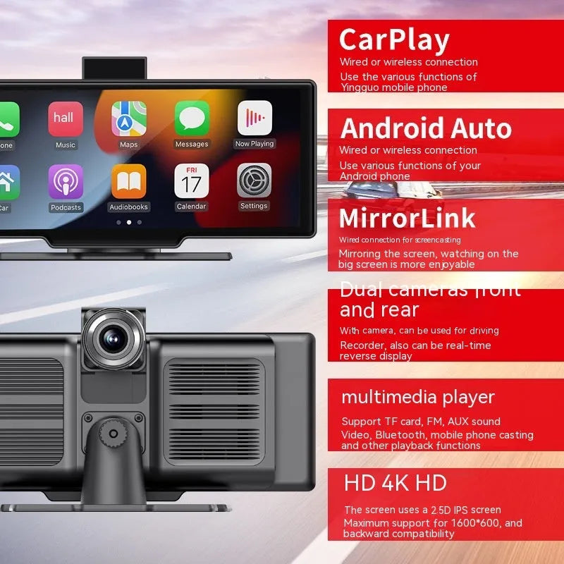 10.26-inch black wireless CarPlay screen for cars with capacitive touch display.