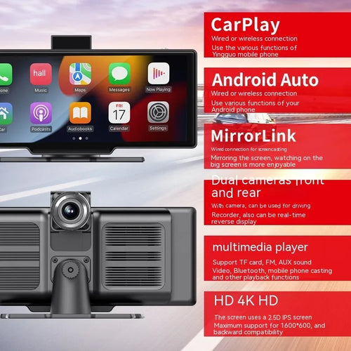 10.26-inch black wireless CarPlay screen for cars with capacitive touch display.
