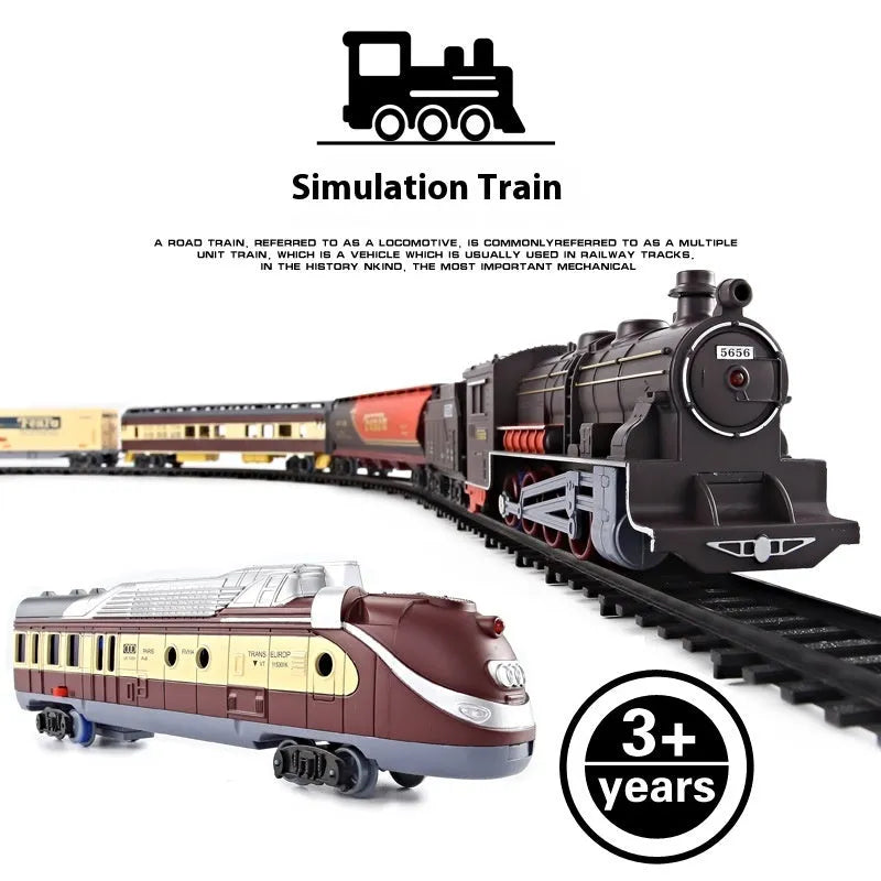 Retro electric rail car small train assembled plastic model educational toy in classical or modern colour style