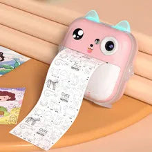 Q5 Polaroid children's digital cartoon camera in pink rabbit design with lanyard on a white background