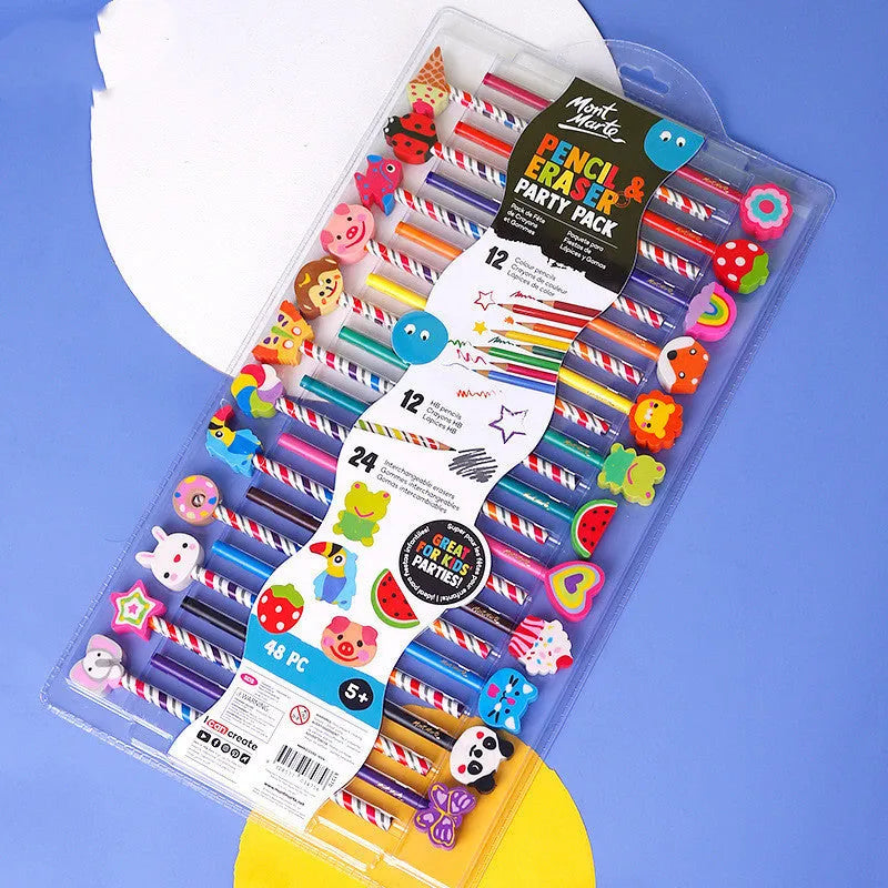 Wooden colour pencil set with 24 different colours in cartoon style packaging