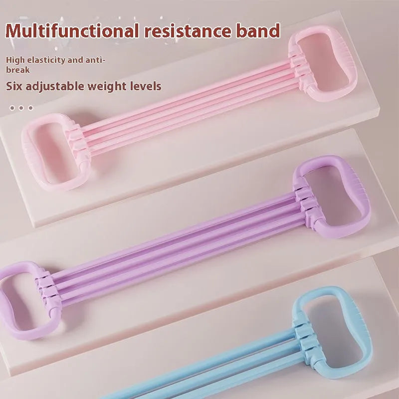 Women using adjustable chest expander with open shoulder design for upper body resistance training