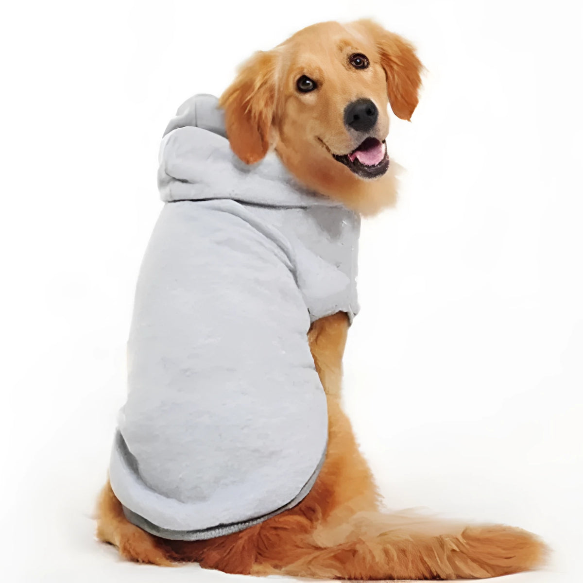 Solid colour polyester dog sweater in blue, black, red, gray or pink, sizes XS to 9XL, back length 16cm to 75cm.