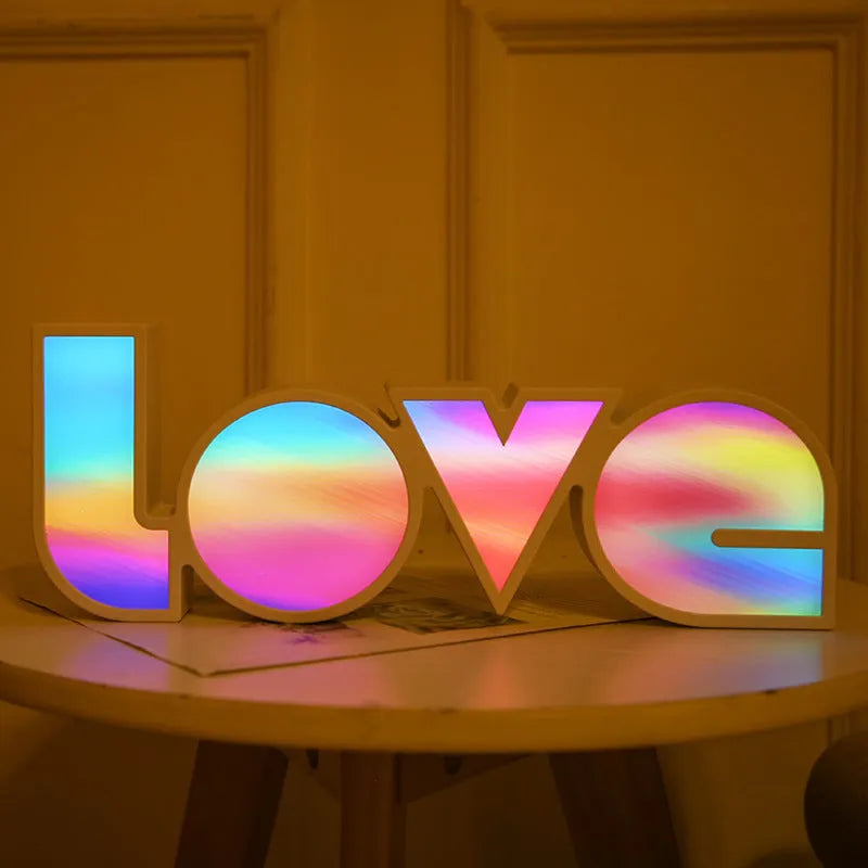 Rainbow style LED LOVE light with plastic shade for Valentine's Day decor