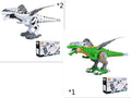 Intelligent robot toy dinosaur in white, spraying water mist with glowing light effects, walking on flat surface