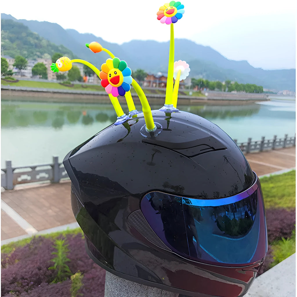 Yellow silicone sunflower helmet decoration with suction cup base