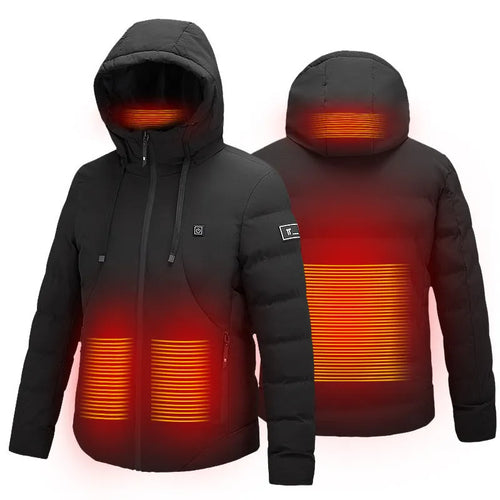 11-zone USB carbon fibre heating jacket in military green with dual-control panel, cotton leisure style, front view