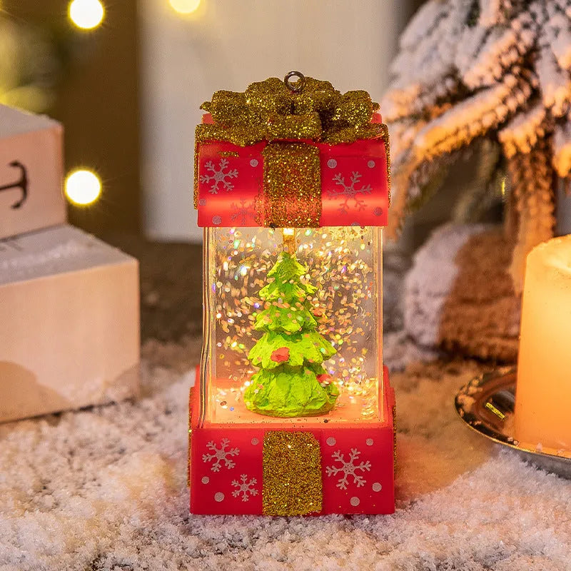 Christmas crystal ball gift box light in plastic, cartoon style, 5.5 x 5.5 x 11.5 cm, white snowman design