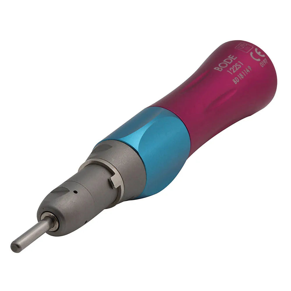 Dental low-speed handpiece set with straight and bending machines in pink metal finish