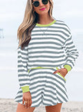 Black stripe women's cotton elastane blouse and shorts lounge set
