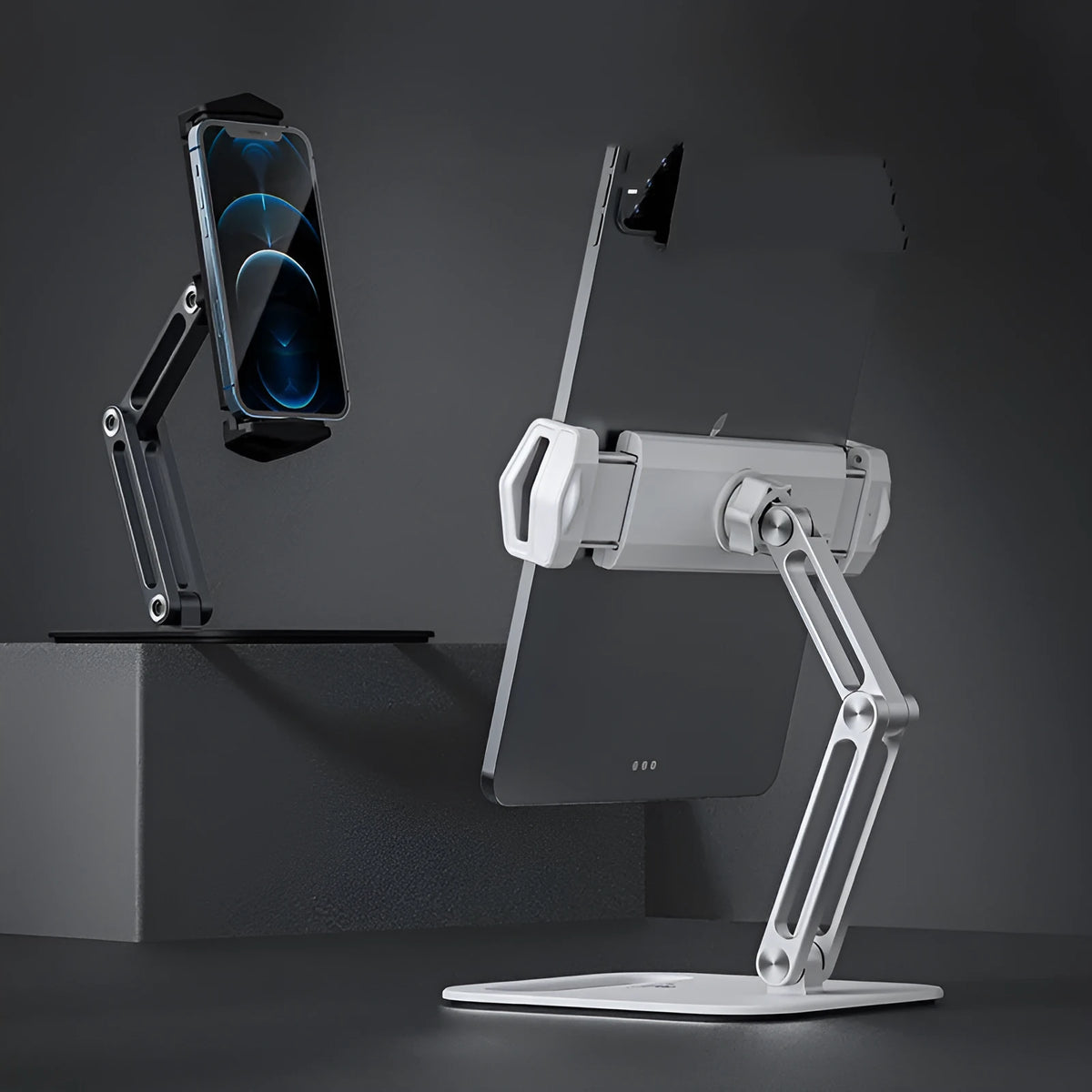 Grey multi-functional folding lift phone tablet holder with magnetic suction clip, 45x30cm PVC